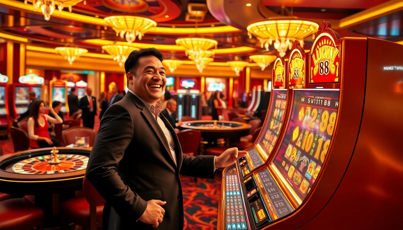 Experience the excitement of Lucky 88 slot machines in a vibrant casino setting.