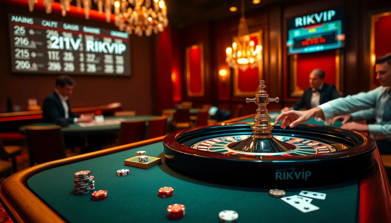Experience the excitement of rikvip with a vibrant casino table and engaging players.
