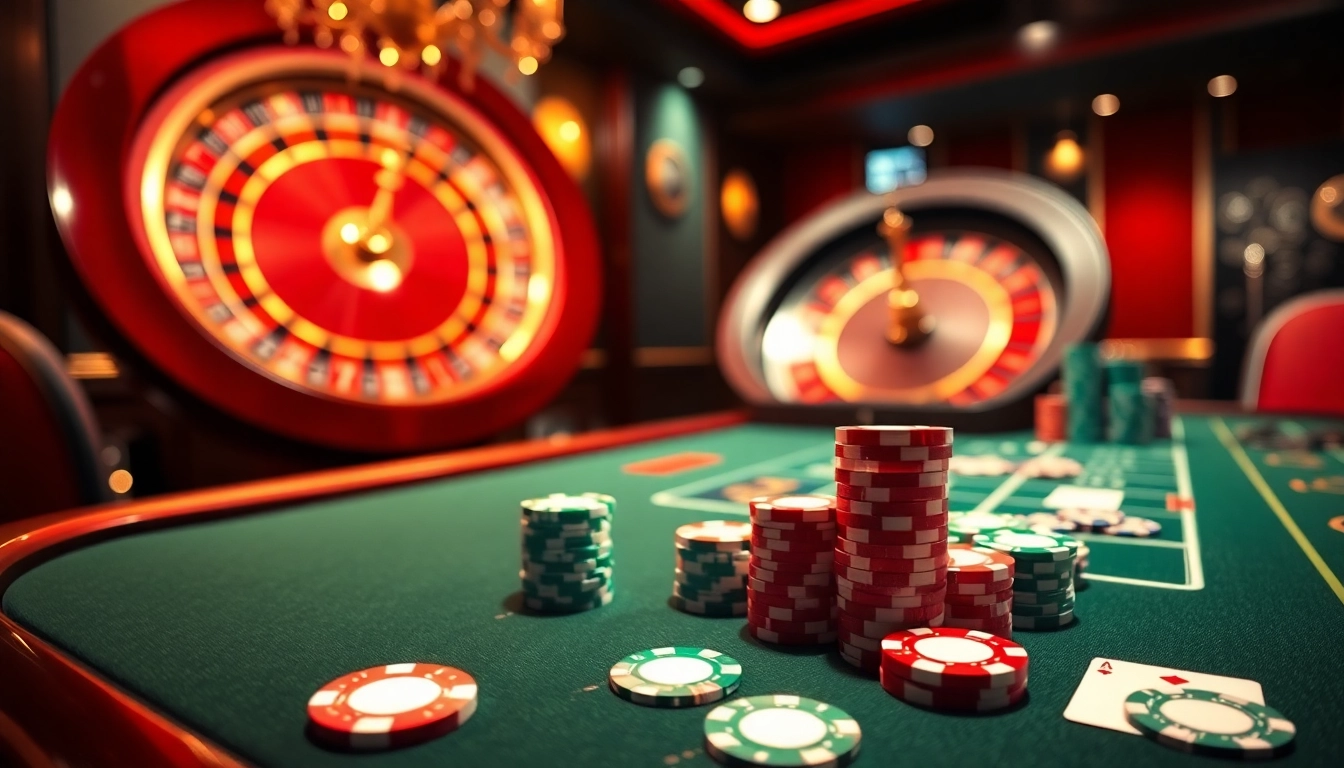 Excited players at S8 casino place wagers on vibrant poker tables filled with chips and cards.