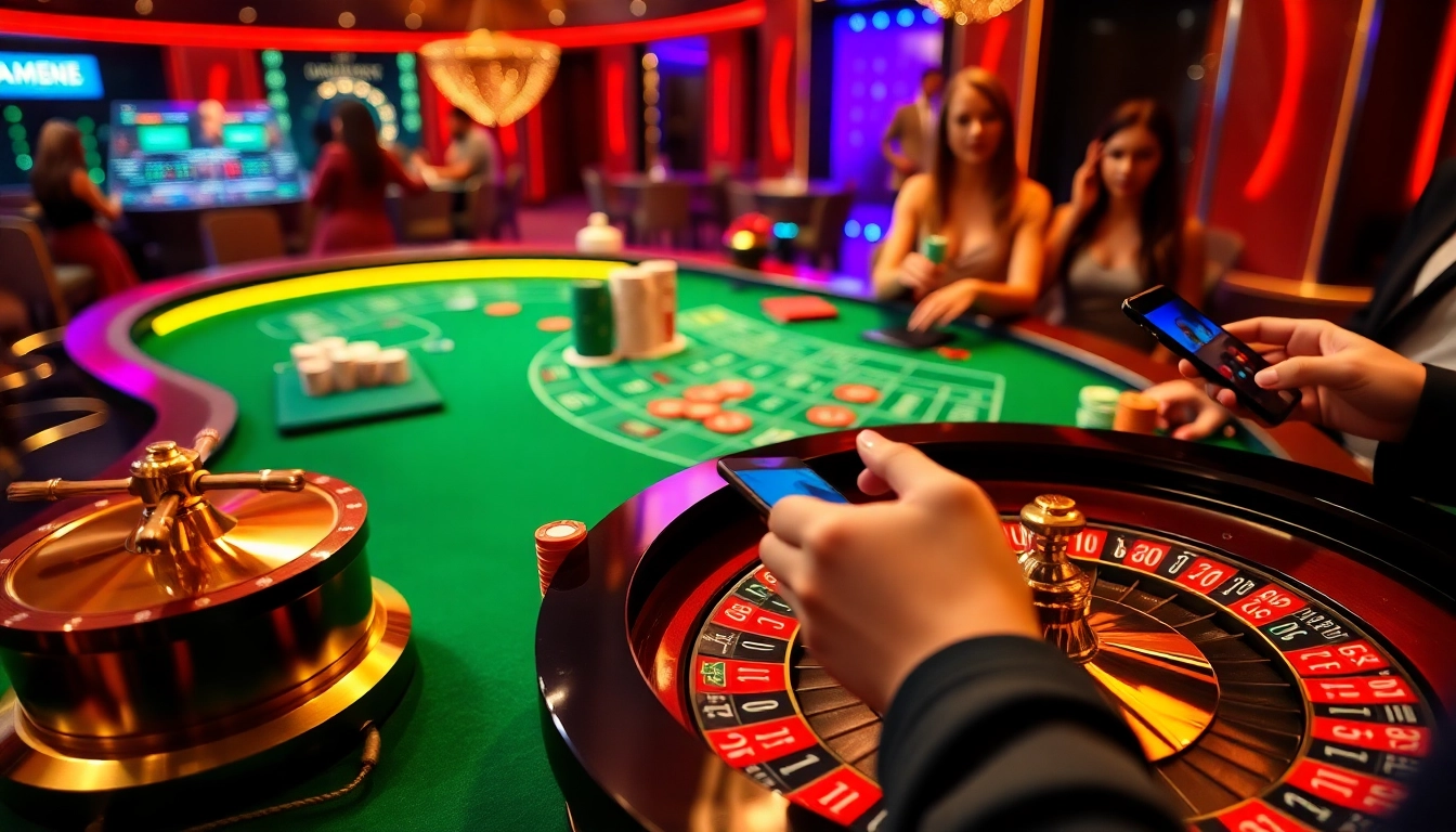 Excited gamblers enjoying high-stakes games at the S8 online casino with vibrant atmosphere.
