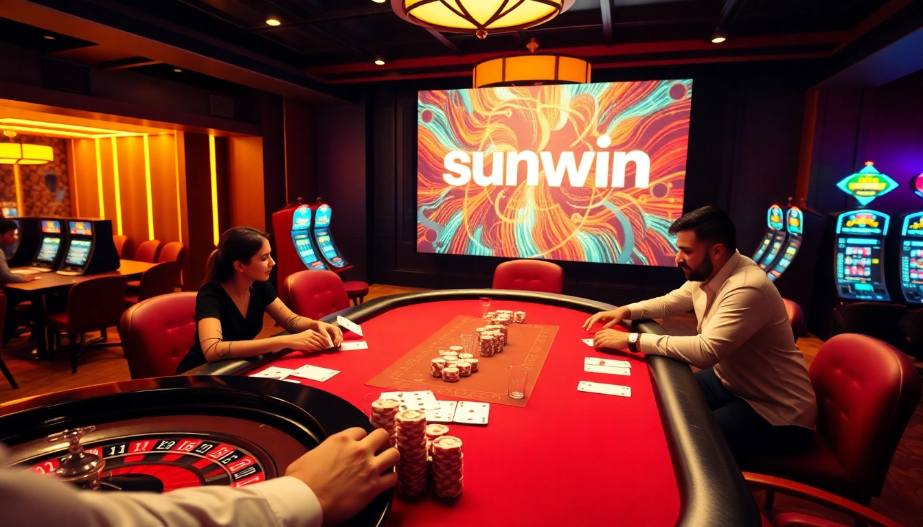 Players experience thrilling moments at Sunwin's high-stakes casino tables, enjoying an immersive gambling environment.