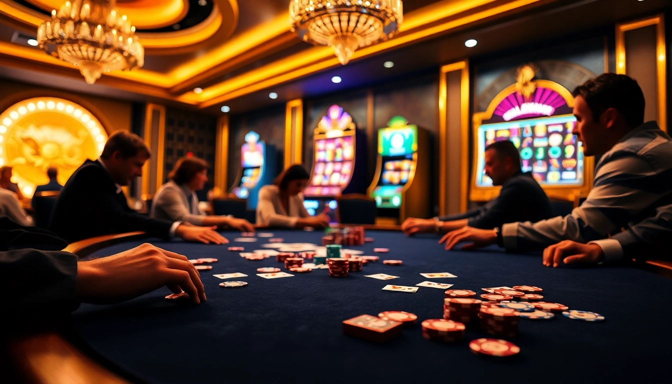 Experience the thrill of gaming at 8day's luxurious casino with poker tables and vibrant slot machines.