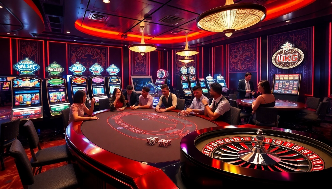 The vibrant casino atmosphere at Trang chủ Luck8 showcases high-stakes poker and engaging slot machines.