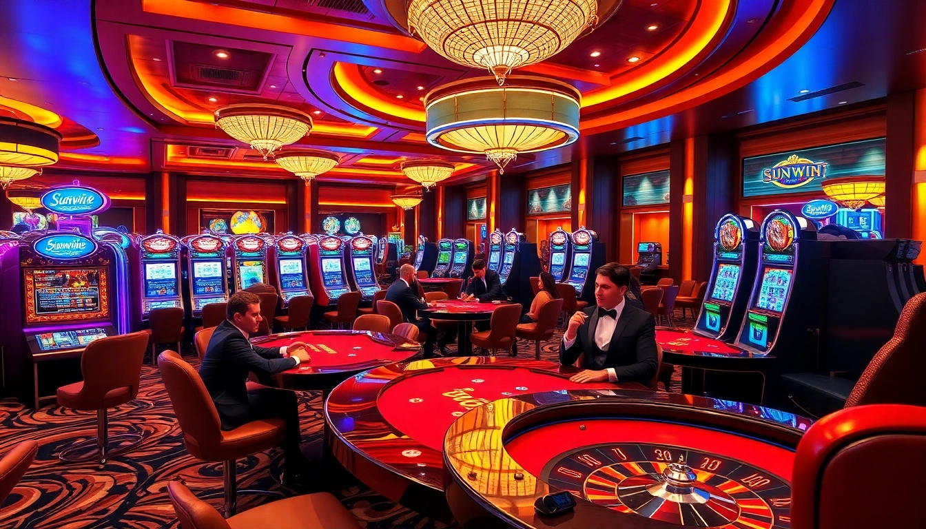 Experience the excitement of Sunwin gaming with vibrant players at luxurious tables.